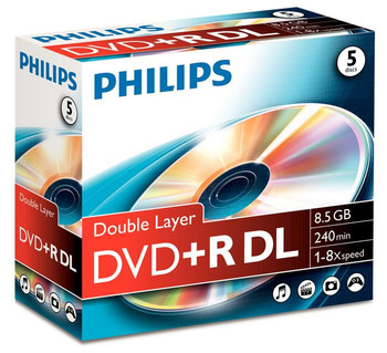 Philips DR8S8J05C/00 5x DVD+R DL. 8.5GB/240min. 8x DR8S8J05C/00