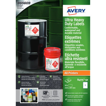 Avery B4775-50 Ultra Resistant Labels 50 sheets - 1 Labels per Sheet AVERYB477550