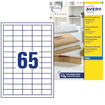 Avery J8551-25 Clear Address Labels 25 sheets - 65 Labels per Sheet AVERYJ8551