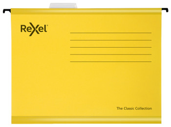 Rexel Classic Foolscap Reinforced Suspension Files V Base 15Mm Yellow Pk25 - 211 2115593