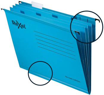 Rexel Classic Foolscap Suspension File Card 15Mm V Base Blue Pack 10 2115594 2115594
