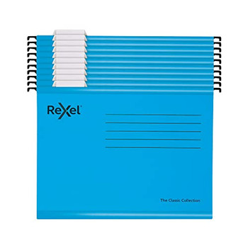 Rexel Classic Foolscap Suspension File Card 15Mm V Base Blue Pack 10 2115594 2115594