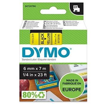Dymo 43618 6mm x7m Black on Yellow Tape 43618