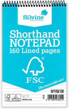 Silvine Fsc 127X203mm Wirebound Card Cover Reporters Shorthand Notebook Ruled 16 FSC160