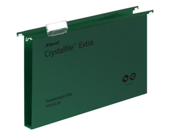 Rexel Crystalfile Extra Foolscap Suspension File Polypropylene 30Mm Green Pack 2 70631