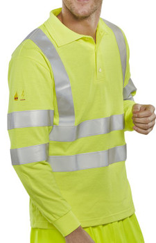 Fire Retardant Hi-Vis Anti Static Polo Long Sleeved Saturn Yellow Size 4XL CFRHVPSLSAS4XL