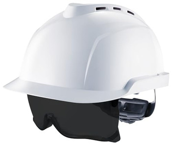 Msa V-Gard 930 Vented Safety Helmet With Integrated Eye Protection Tinted White MSAGVC1AWT