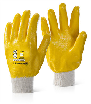 Beeswift Nitrile Knitted Wrist Fully Coated Light Weight Gloves Yellow Size 10 NKWFCLWN10