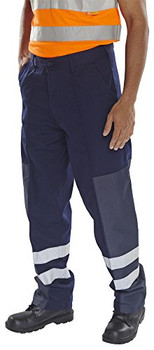 Beeswift Poly Cotton Nylon Patch Trousers Navy Blue Size 34T PCNT27N34T