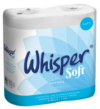 Whisper Soft Luxury Toilet Roll 2 Ply - Pack Of 4 Rolls White NWWSOFT2N