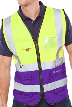 Beeswift Hi-Vis Two Tone Executive Id Vest Saturnyellow/Purple Size XS HVWCTTSYPUXS