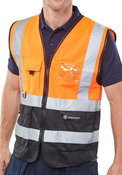 Beeswift Hi-Vis Two Tone Executive Id Vest Orange / Black Size XXL HVWCTTORBLXXL