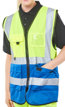 Beeswift Hi-Vis Two Tone Executive Id Vest Saturn Yellow / Royal Size 4XL HVWCTTSYR4XL