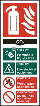 Beeswift Fire Extinguisher Co2 Sign Self Adhesive White Size 82X202MM BSS12310N