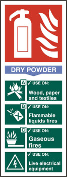 Beeswift Fire Extinguisher Dry Powder Sign Self Adhesive White Size 82X202MM BSS12304N