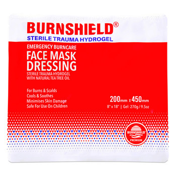 Burnshield Sterile Trauma Hydrogel Face Mask Precut 200Mm X 450Mm White/Red Size CM2334
