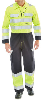 Beeswift Arc Compliant Hi-Vis Boilersuit Saturn Yellow / Navy Size 44 CARC7SYN44