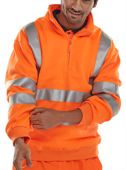 Beeswift Essential Quarter Zip Sweatshirt Hi-Vis Jumper Orange Size L BSZSSENORL