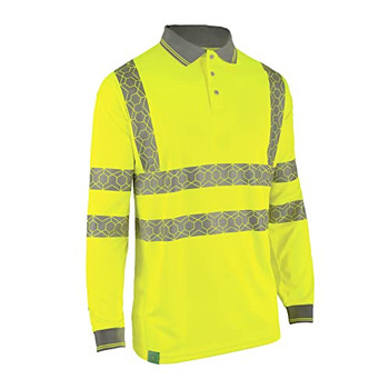 Beeswift Envirowear Hi-Vis Long Sleeve Recyclable Polo Shirt Saturn Yellow XXL EWCPKLSSYXXL