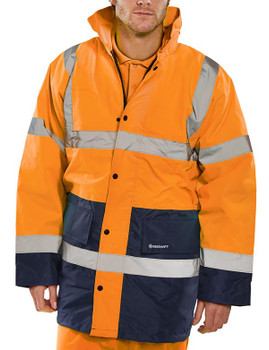 Beeswift Hi-Vis Fleece Lined Traffic Jacket Orange / Navy Size S CTJFLTTORNS