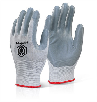 Beeswift Nitrile Foam Polyester Gloves Grey Size M EC6NGYM