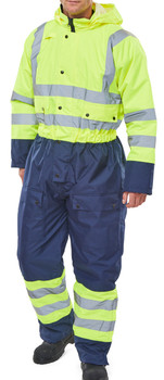 Beeswift Thermal Two-Tone Hi-Vis Waterproof Overall Saturn Yellow / Navy Size S BD900SYNS