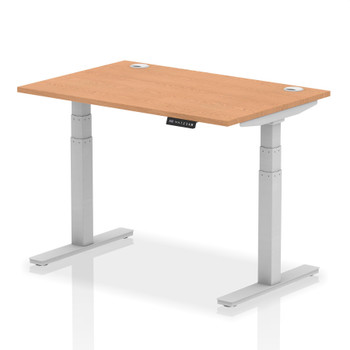 Dynamic Air 1200 X 800Mm Height Adjustable Desk Oak Top Cable Ports Silver Leg H HA01097
