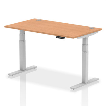 Dynamic Air 1400 X 800Mm Height Adjustable Desk Oak Top Cable Ports Silver Leg H HA01098