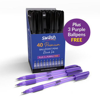 Swash Premium Triangular Medium Tip Ballpoint Pens Black Plus 3 Free Purple Ball BBT40BK