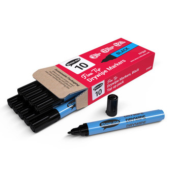 Show-Me Drywipe Marker Fine Tip Slim Barrel Black Pack 10 - FPSDP FPSDP