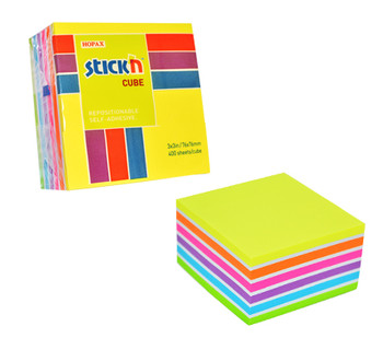 Stickn Sticky Notes Cube 76X76mm 400 Sheets Neon Colours 21539 21539
