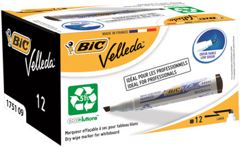 Bic Velleda 1751 Whiteboard Marker Chisel Tip 3.7-5.5Mm Line Black Pack 12 904946