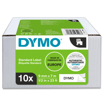 Dymo D1 Label Tape 9Mmx7m Black On White Pack 10 2093096