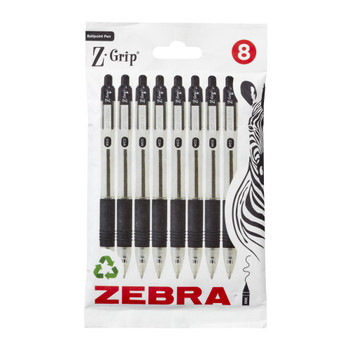 Zebra Z-Grip Retractable Ballpoint Pen 1Mm Tip Black Pack 8 - 02771 02771