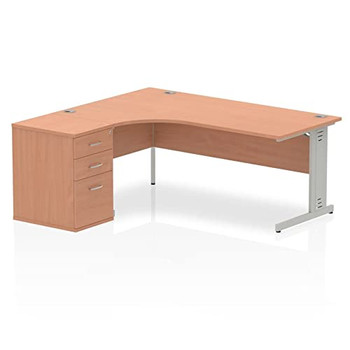 Dynamic Impulse 1800Mm Left Crescent Desk Beech Top Silver Cable Managed Leg Wor I000637