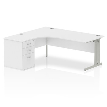 Dynamic Impulse 1800Mm Left Crescent Desk White Top Silver Cable Managed Leg Wor I000638