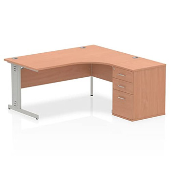 Dynamic Impulse 1600Mm Right Crescent Desk Beech Top Silver Cable Managed Leg Wo I000645