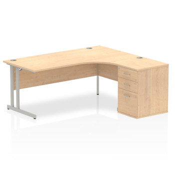 Dynamic Impulse 1800Mm Right Crescent Desk Maple Top Silver Cantilever Leg Works I000556