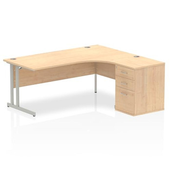 Dynamic Impulse 1800Mm Right Crescent Desk Maple Top Silver Cantilever Leg Works I000556