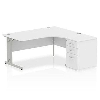 Dynamic Impulse 1600Mm Right Crescent Desk White Top Silver Cable Managed Leg Wo I000646