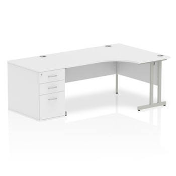 Dynamic Impulse 1600Mm Right Crescent Desk White Top Silver Cantilever Leg Works I000574