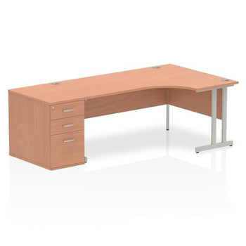 Dynamic Impulse 1800Mm Right Crescent Desk Beech Top Silver Cantilever Leg Works I000577