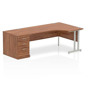 Dynamic Impulse 1800Mm Right Crescent Desk Walnut Top Silver Cantilever Leg Work I000579