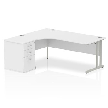 Dynamic Impulse 1800Mm Left Crescent Desk White Top Silver Cantilever Leg Workst I000542