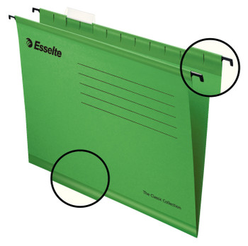 Esselte Classic Foolscap Suspension File Board 15Mm V Base Green Pack 25 90337 90337