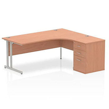 Dynamic Impulse 1800Mm Right Crescent Desk Beech Top Silver Cantilever Leg Works I000553