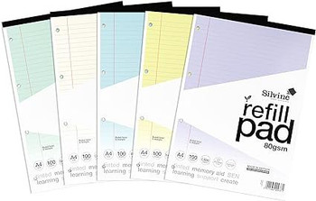 Silvine Sen Refill Pad A4 With Tinted Coloured Papers 100 Page In 5 Assorted Col A4RPTINAC