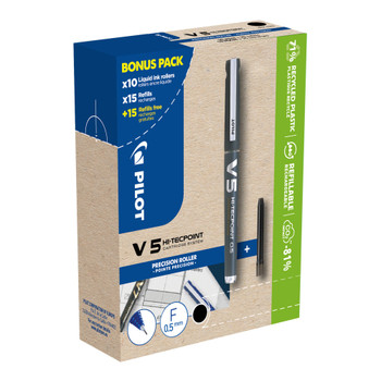 Pilot V5 Hi-Tecpoint Liquid Ink Rollerball Pen 0.5Mm Tip 0.3Mm Line Black Greenp 3131910556237