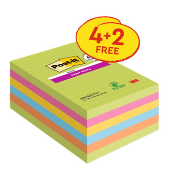 Post-It Super Sticky Large Notes Lined 101X152mm Assorted Colours Promo Pack 90 7100263461