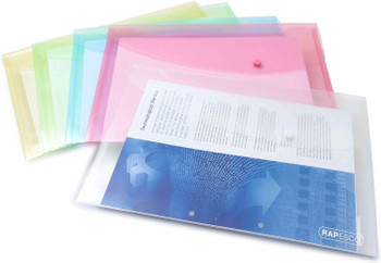 Rapesco Popper Wallet Polypropylene Foolscap Assorted Pastel Colours Pack 5 0696
